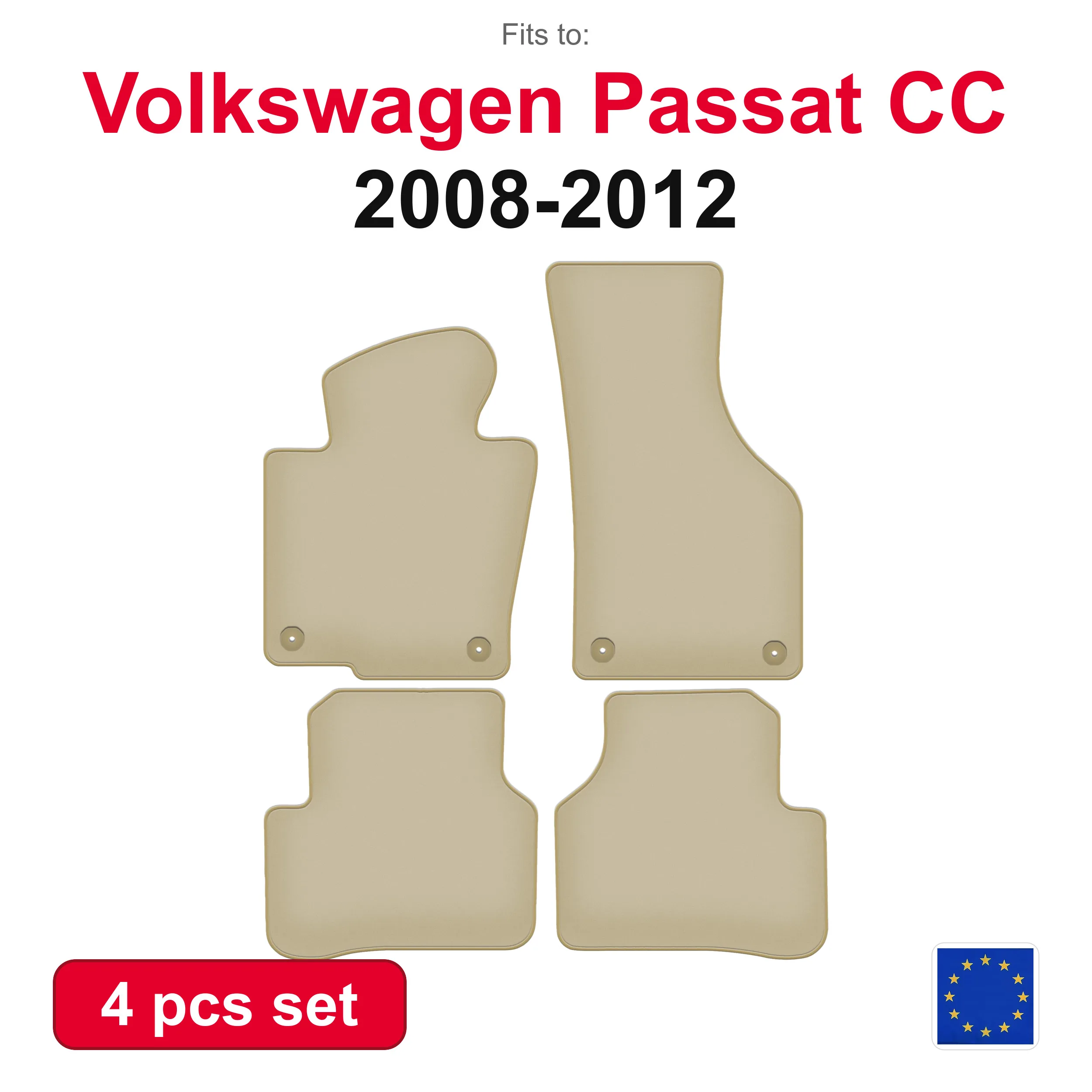 PREMIUM velours automatten voor Volkswagen Passat CC Coupé (2008-2012) -beige, passend (4 stuks) set automatten voor in de auto