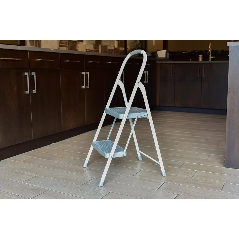 2-Step Steel Step Stool Ladder with Hand Grip, ANSI Type 2 Duty Rating, 225 lb Capacity, White