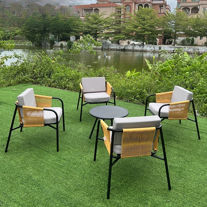 

Outdoor rattan aluminum alloy tables and chairs Outdoor rooftop garden scenic spot hand-woven chairs Small coffee table combinat