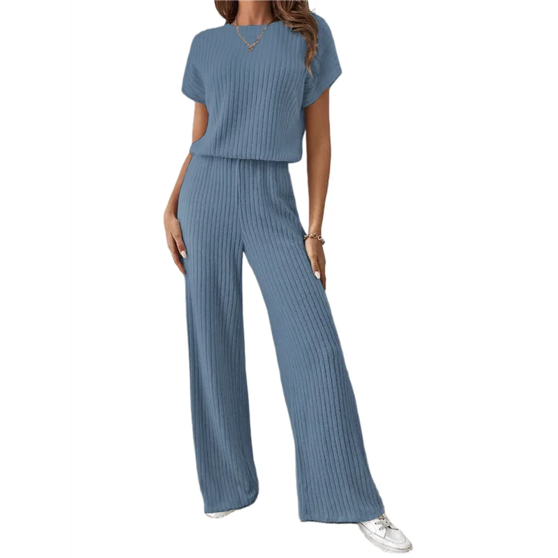 ABP-femmes décontracté été voyage vacances porter deux pièces costume à manches courtes jambe large pantalon costume décontracté