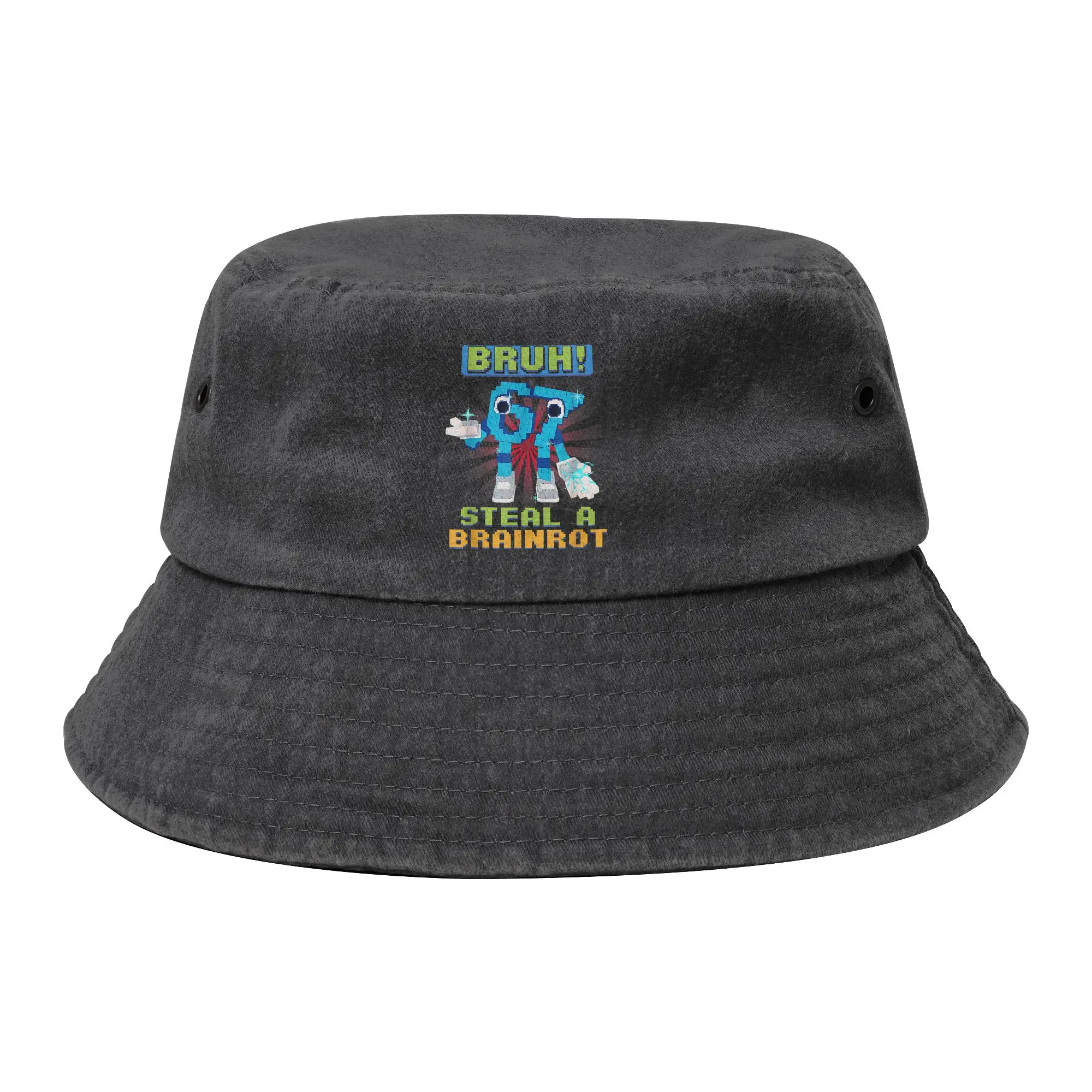 Picnic Funny Pixel Meme Bruh 67 Steal a Brainrot Bucket Hat Unisex Distressed Cotton Sun Hat  Bob Hat Fisherman Hat
