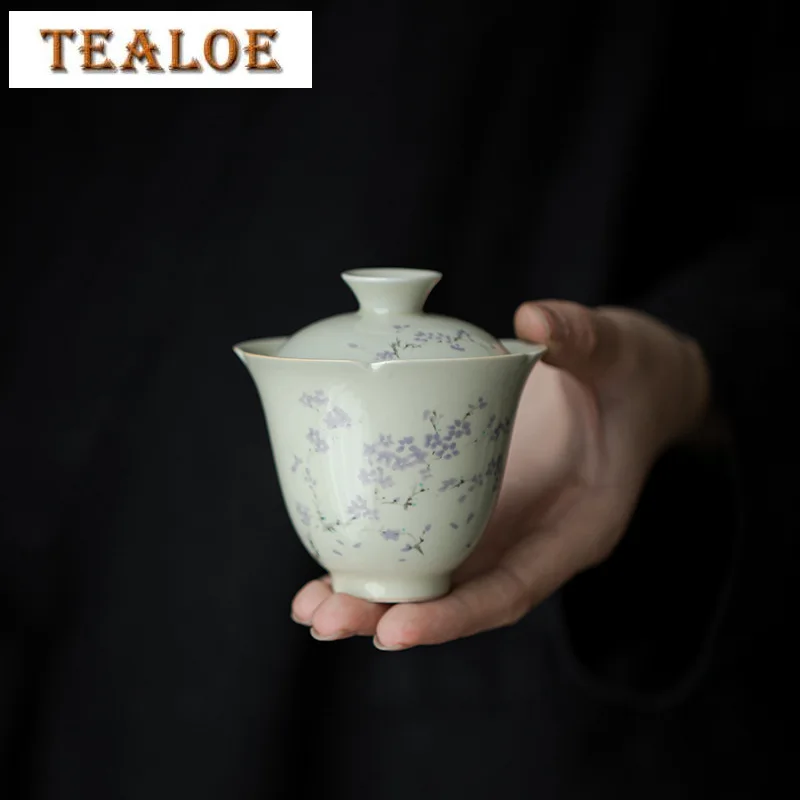 

Plant Ash Blue Yingluo Cover Bowl Household Ceramic Tea Cup Anti Scald Gaiwan Luxury Tea Tureen Tea Making Drinkware Gifts 120ml