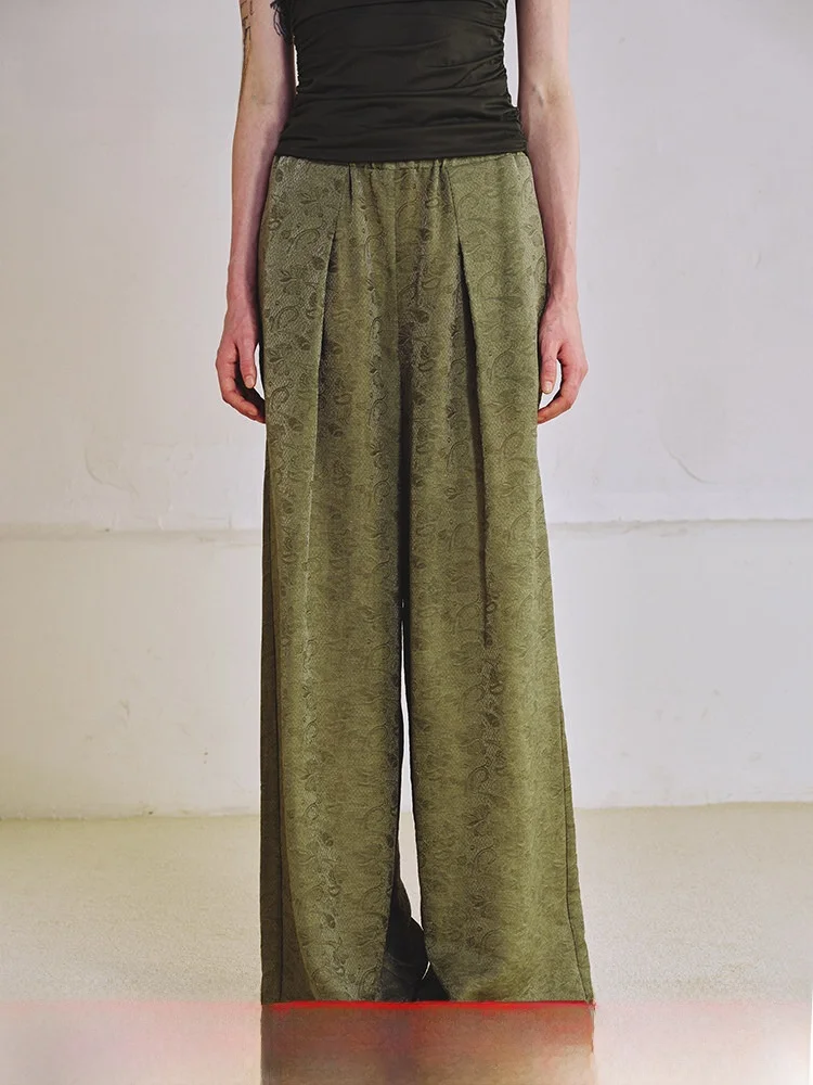 

Винтажные широкие брюки Hamere: классические повседневные брюки для женщин с вышивкой в цвете миндаль и прямым кроем с рюшами по низу