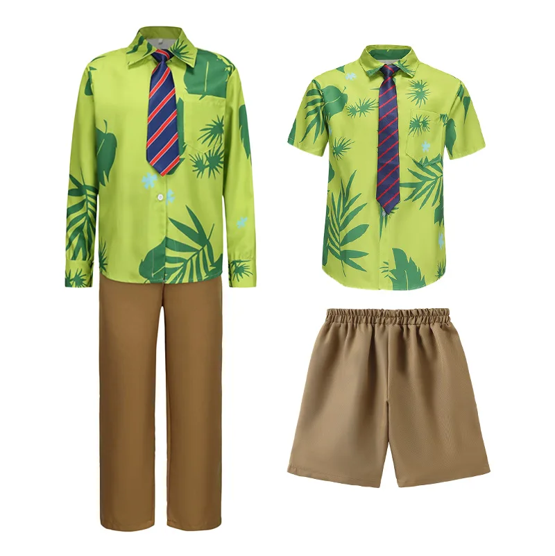 

Anime Movie Cosplay Costume Nick Wilde Green Shirt with Striped Tie Fox Dress Up Full Set Clothes Father Son Matching Set Outfit