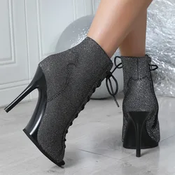 2025 Soft Peep Toe Boots Female Shoes platform For Latin Dancing Street Sexy Stilettos Booties Plus Size
