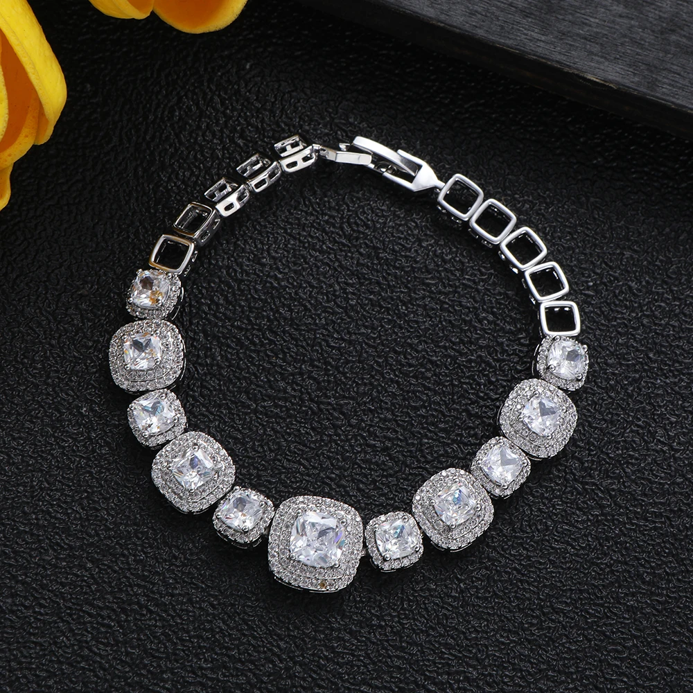 فاخر هندسي مربع Waterdrop سوار مستدير موضة دبي مجوهرات الزفاف للنساء الزفاف Brincos Para As Mulheres B308 #4