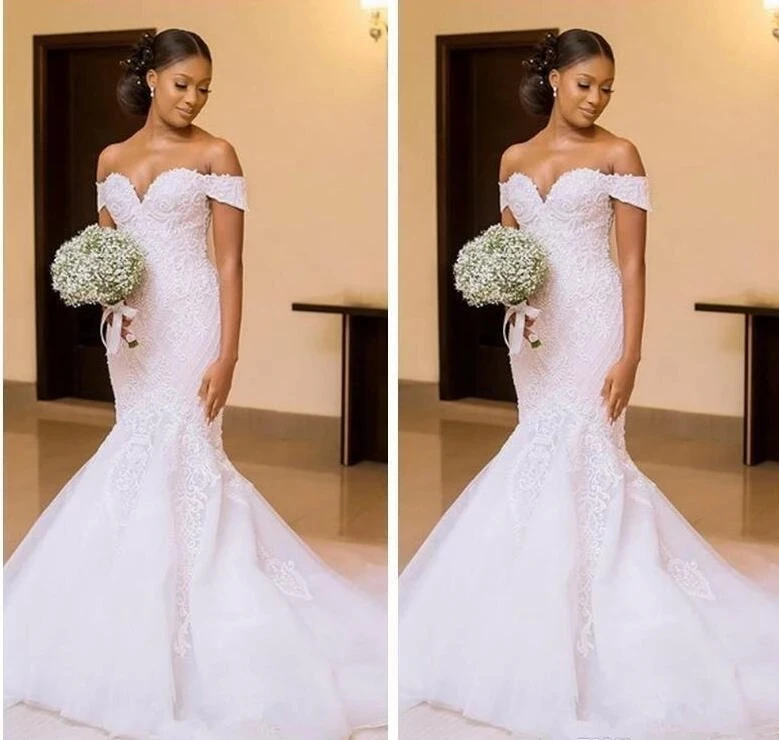 

ANGELSBRIDEP Sweetheart Mermaid Wedding Dresses Robe De Mariee Fashion Off-Shoulder Court Train African Bride Gowns HOT