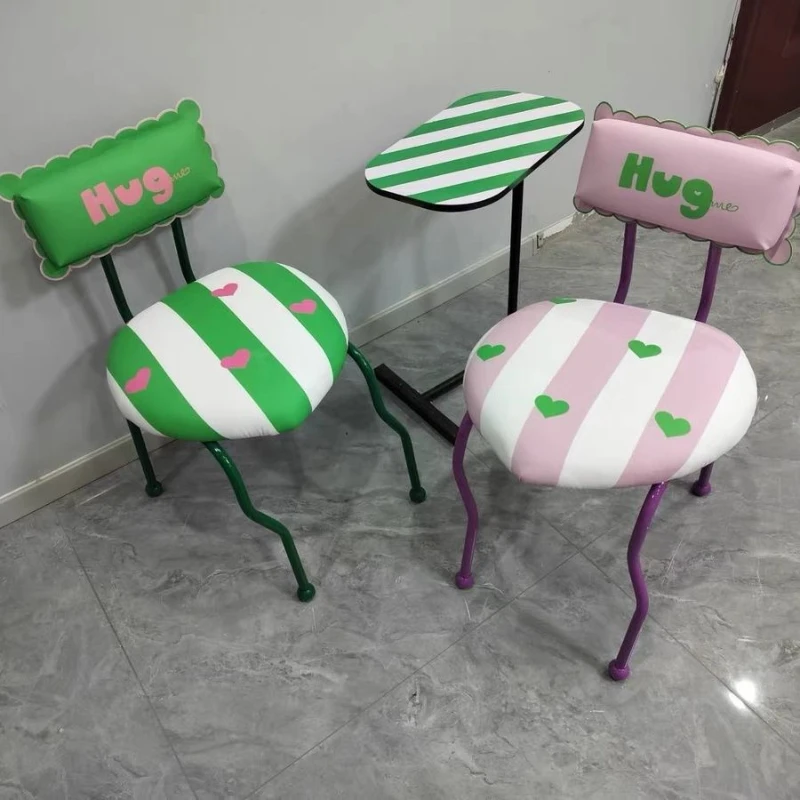 Modern Dopamine Creative Striped Small Chair, Personalized Wrought Iron Photography, Side Chairs, Heart-shaped Makeup Chair