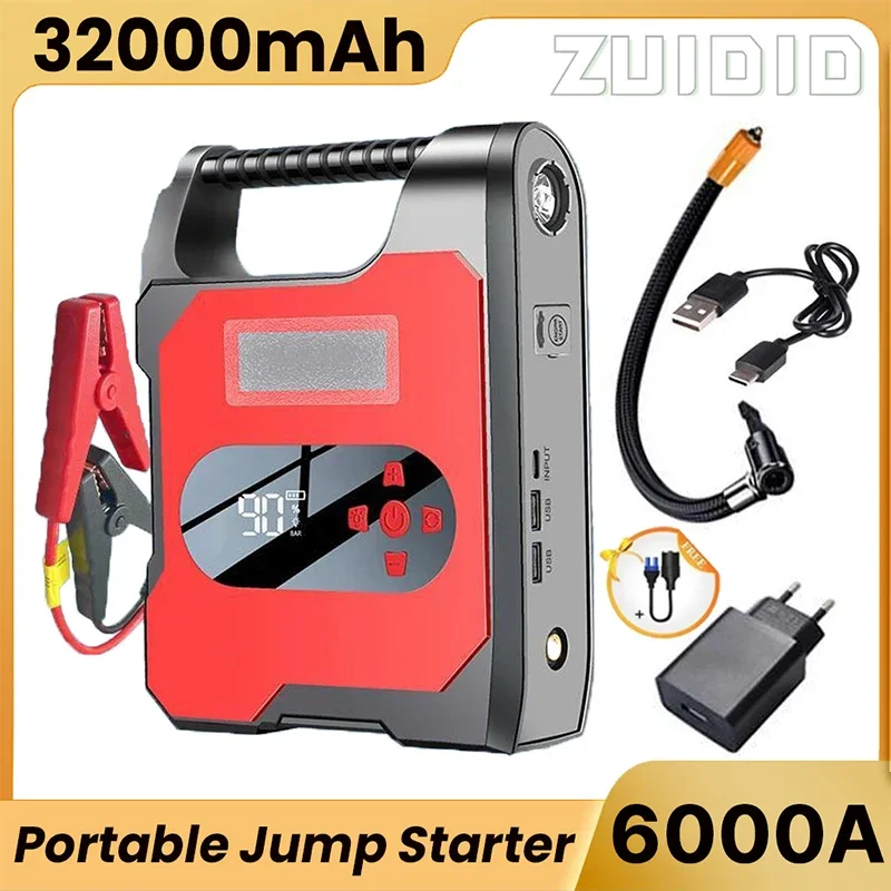 

32000mAh Car Jump Starter 6000A High Power Automobile Emergency Starting Device 12V Auto Power Bank Car Electronic Accessories