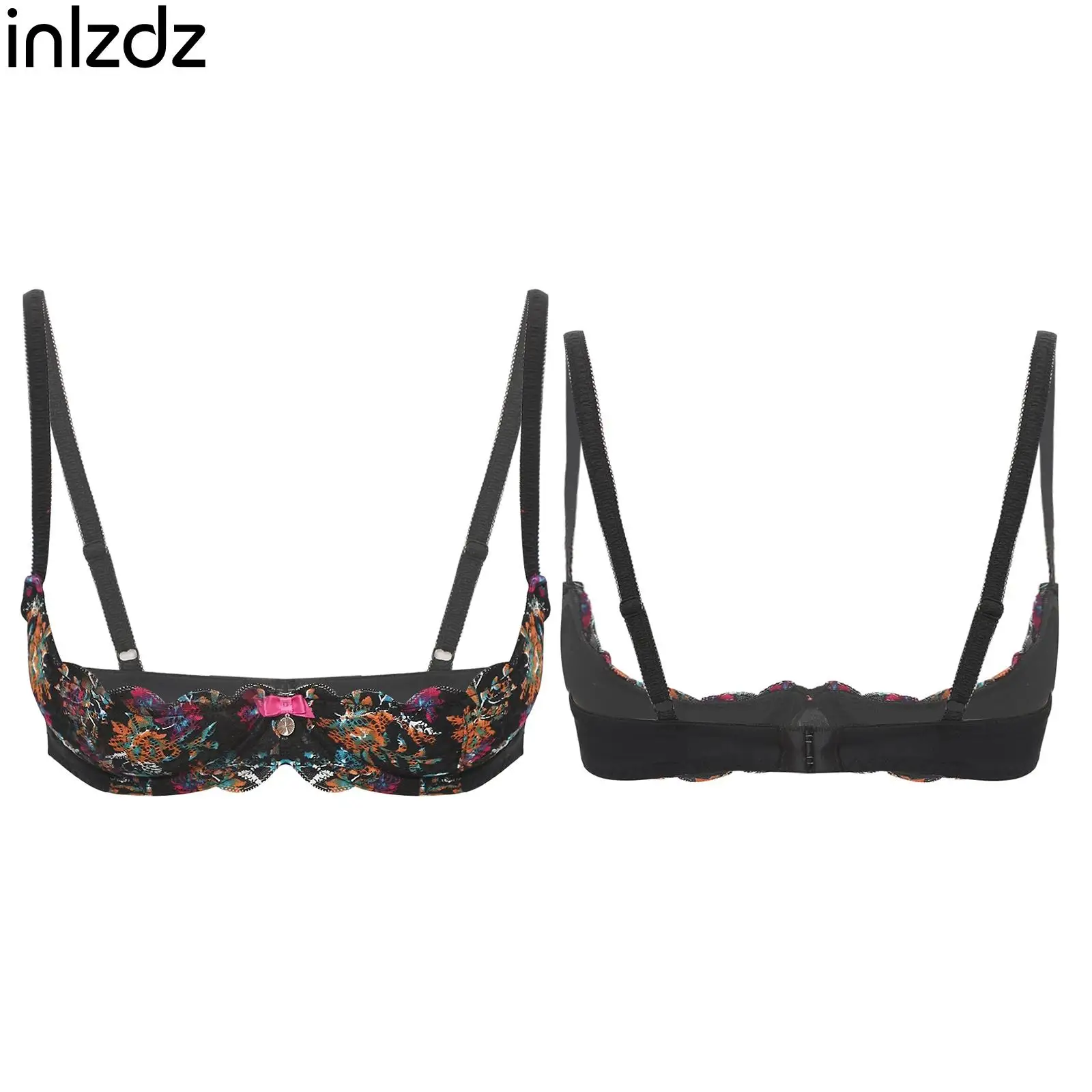 

Women Sexy Underwire Bra Floral Lace Padded Push Up Balconette Brassiere Top Tempting Nightclub Dating Night Party Bra Lingerie