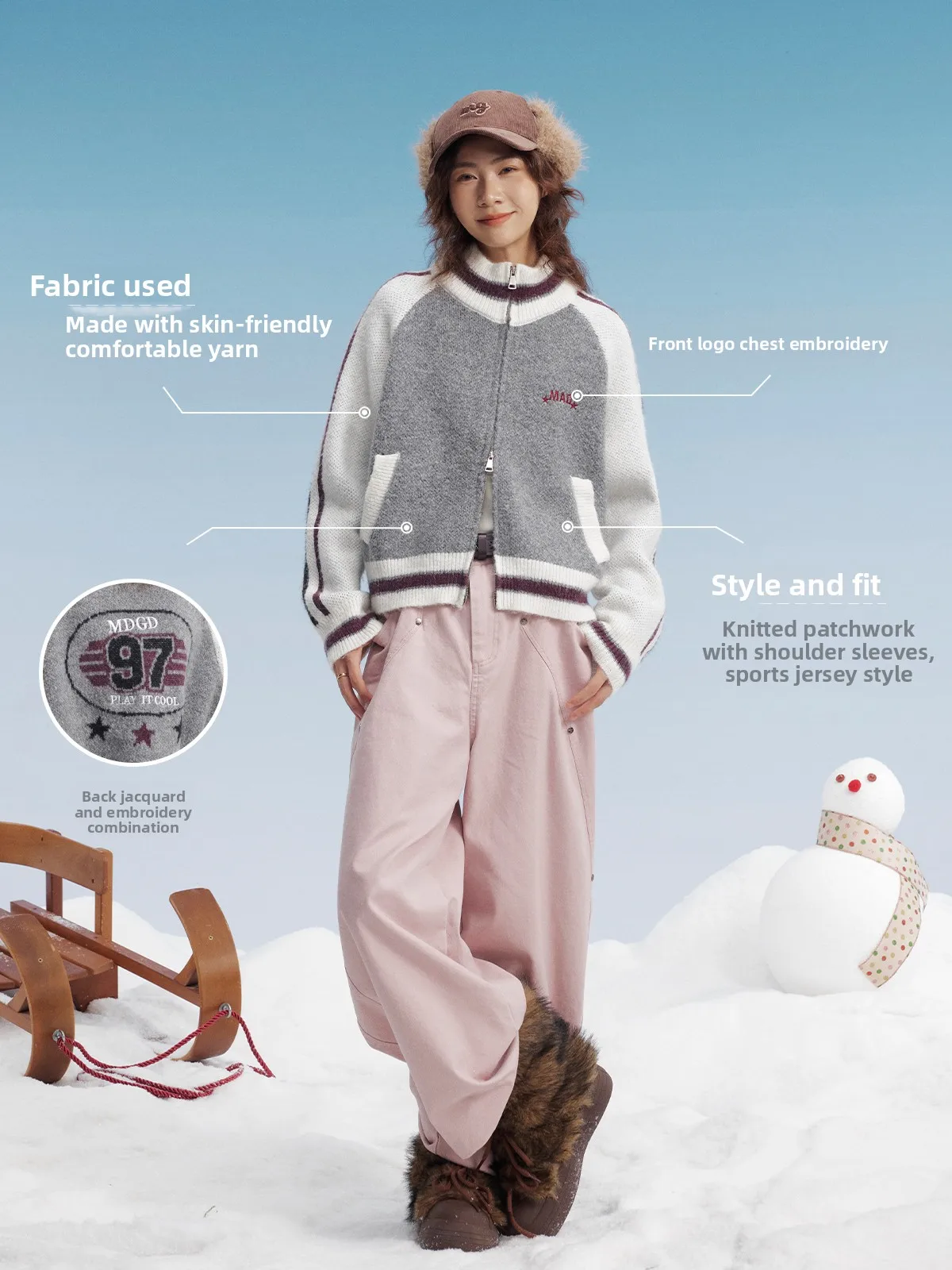 

Maood Casual Wool Blend ort Baseball Jaet oulder Sve Insertion Stripe Pattern Commute Sle Женский трикотаж