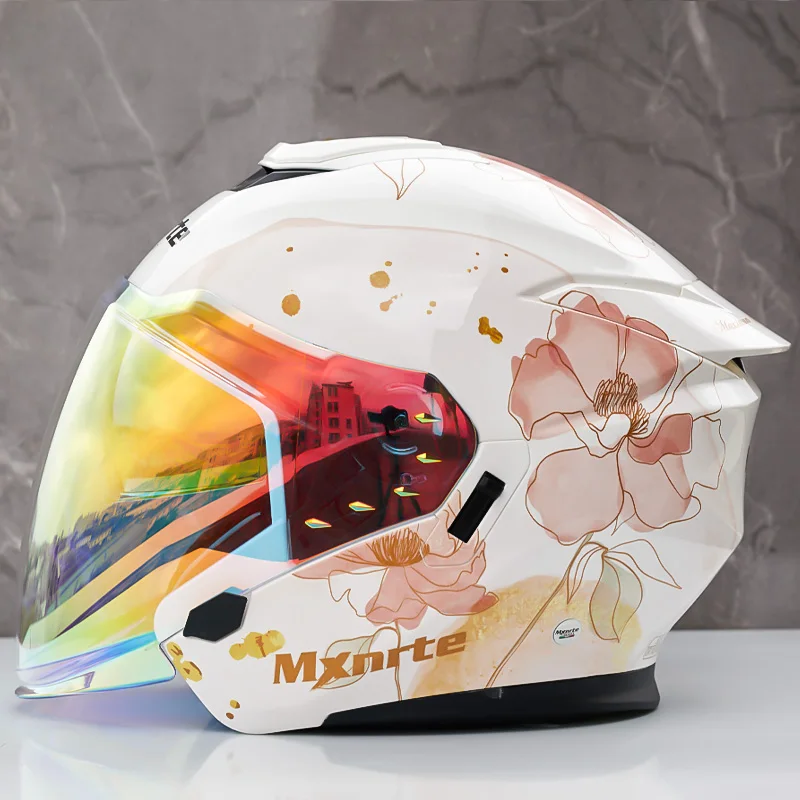 

Double Lens Half Helmet Mxnrte Lotus Motorcycle Helmet Off-Road Safety Helmet DOT Approved Casco Casque Men and Women