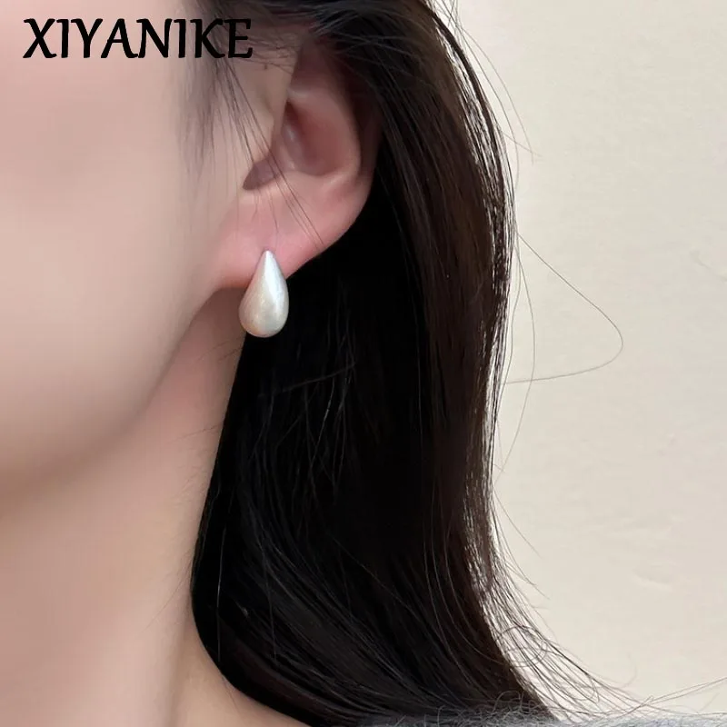 XIYANIKE Brushed Metal Teardrop Ear Stud Piercing Earrings For Women Girl Sweet Cool Fashion New Jewelry Lady Gift Party сережки