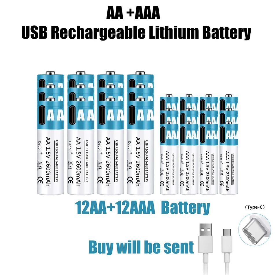 AA AAA 1.5V rechargeable Battery 2600mAh rechargeable lithium ion battery AA 1.5V USB fast charging lithium ion battery