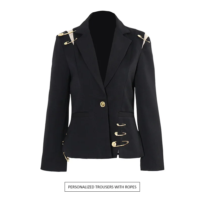 

Niche design mesh splicing jacket 2025 summer new pin decoration long sleeve thin small suit women