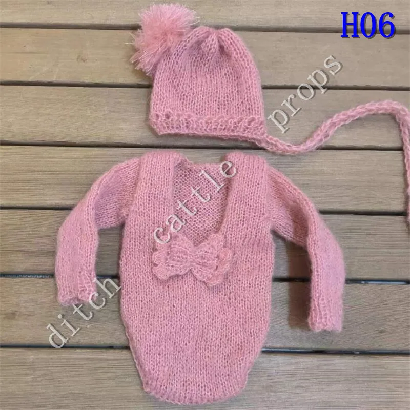 Newborn Photography Props Mohair Jumpsuit + Wool Ball Hat