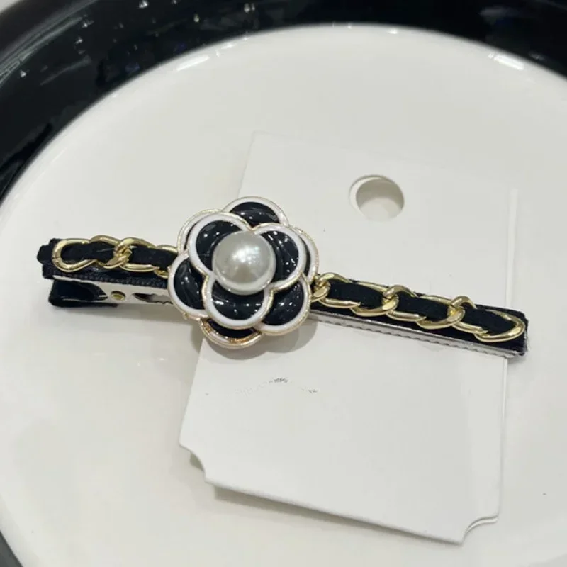 Korean Fashion Vintage Camellia Flower Chain Hair Clip for Girls with Bangs Hairclip Accessories Barette Cheveux Femme