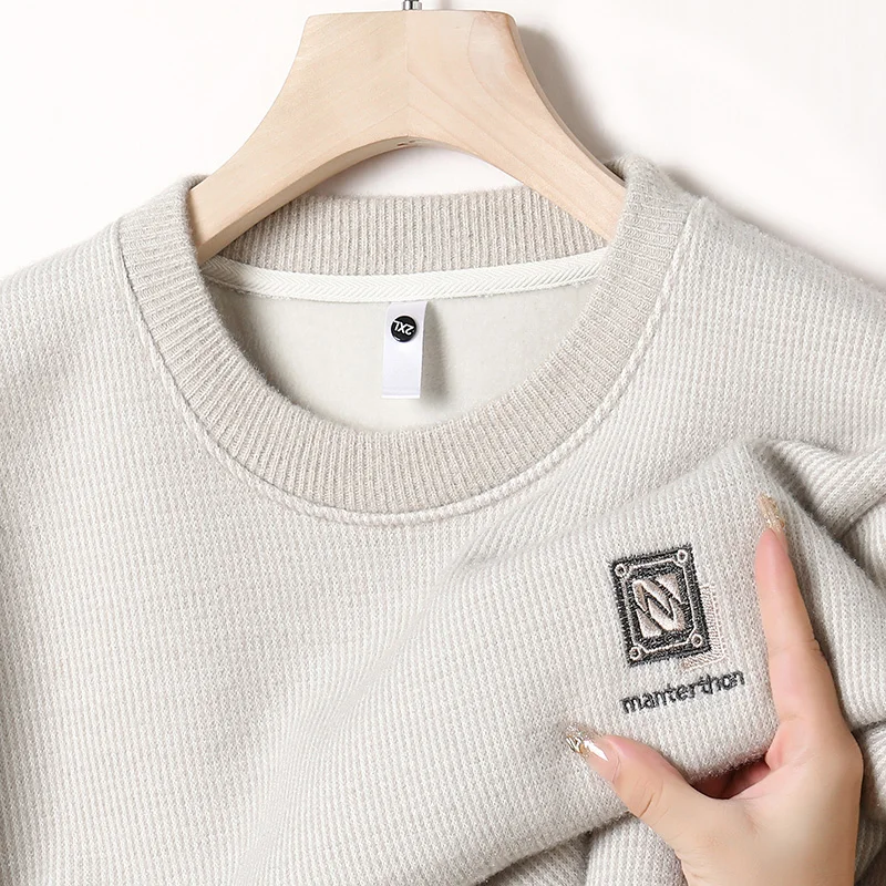 

Men's Autumn High Quality Long Sleeves Pullover Fleece-Lined Keep Warm Embroidery T-Shirt Leisure Business Men's Clothing Tops