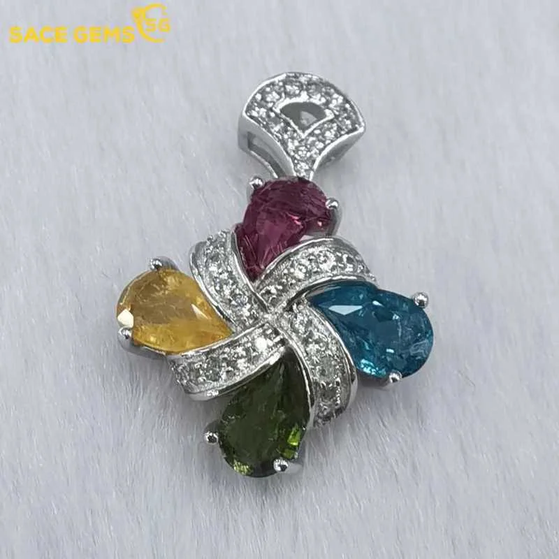 

SACE GEMS Luxury 925 Sterling Silver Colourful Tourmaline Pendant Necklaces for Womne Sparkling Fine Jewelry Birthday Gift