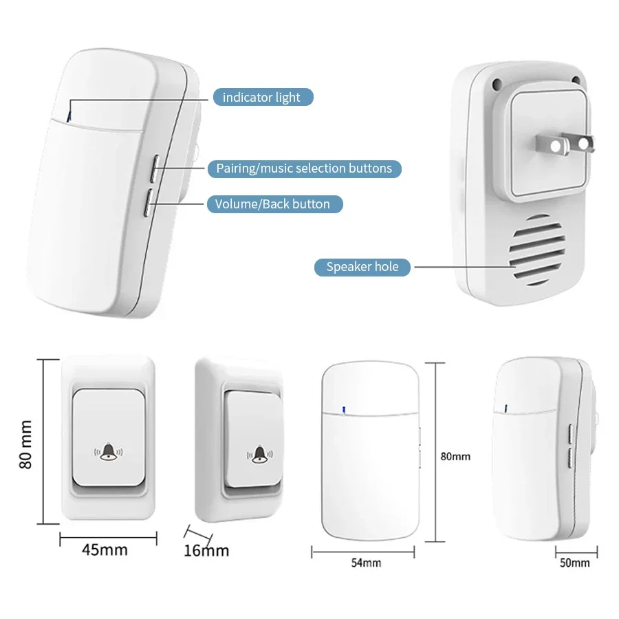 Outdoor Wireless Doorbell EU/US Plug 38 Ringtones House Chime 100M Long Distance 3-level Volume Adjustment Home Door Bell