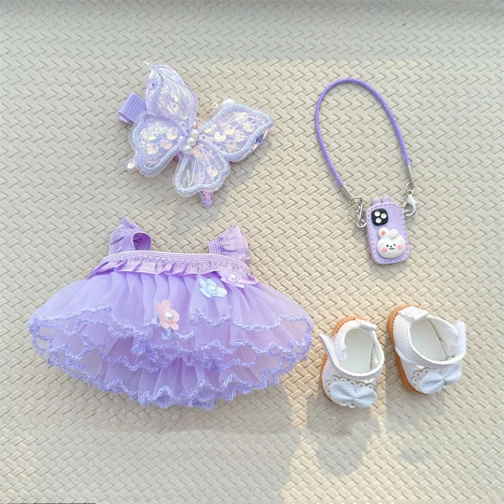 

For Labubu Doll Dress Purple Butterfly Fairy Skirt Cardigan 17cm Plush Doll Dress Replacement For Labubu v1/v2/v3 Idol Doll