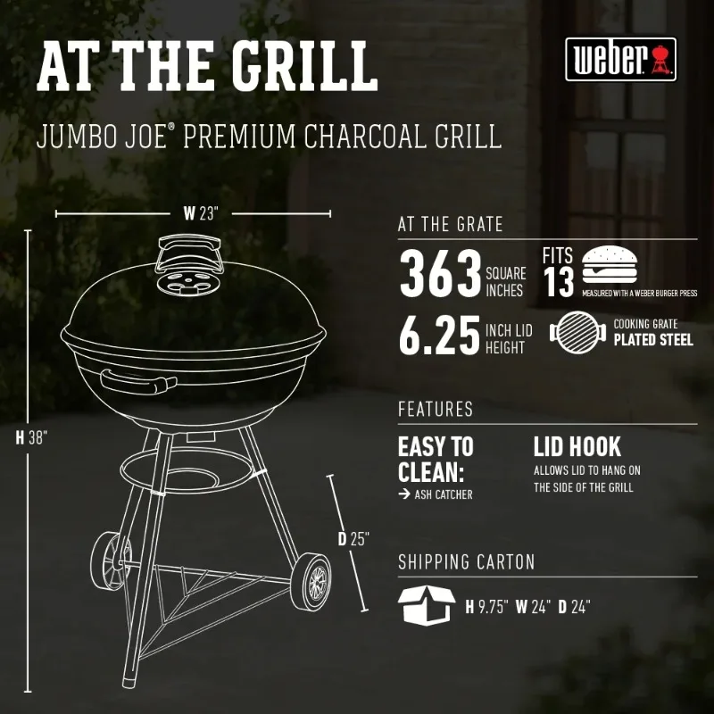 เว็บเออร์จัมโบ้โจพรีเมี่ยม 22" Black Charcoal Grill 22" พื้นที่ทําอาหาร
