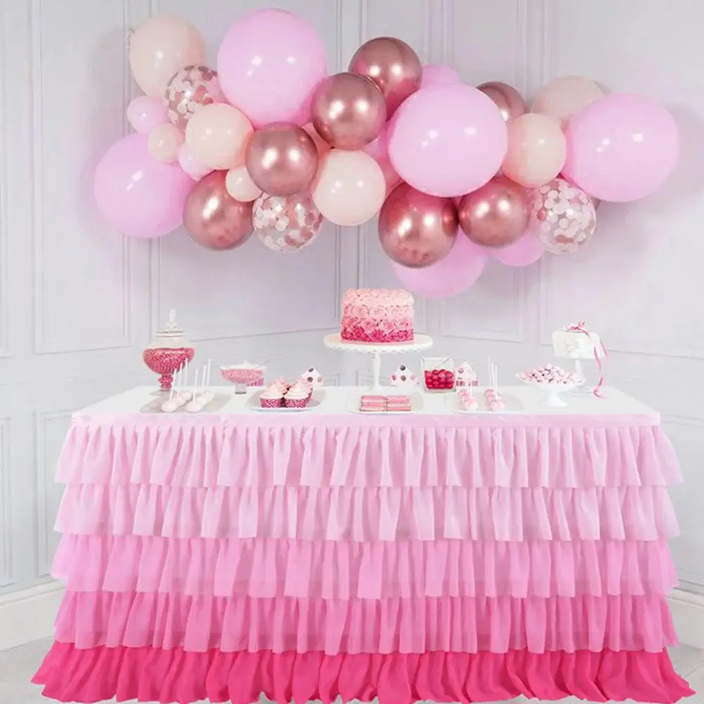 Pastel Rainbow Party Decoration Prop Multi-layer Ruffle Table Skirt for Rectangle Round Tables Reusable Gradient Rainbow Party
