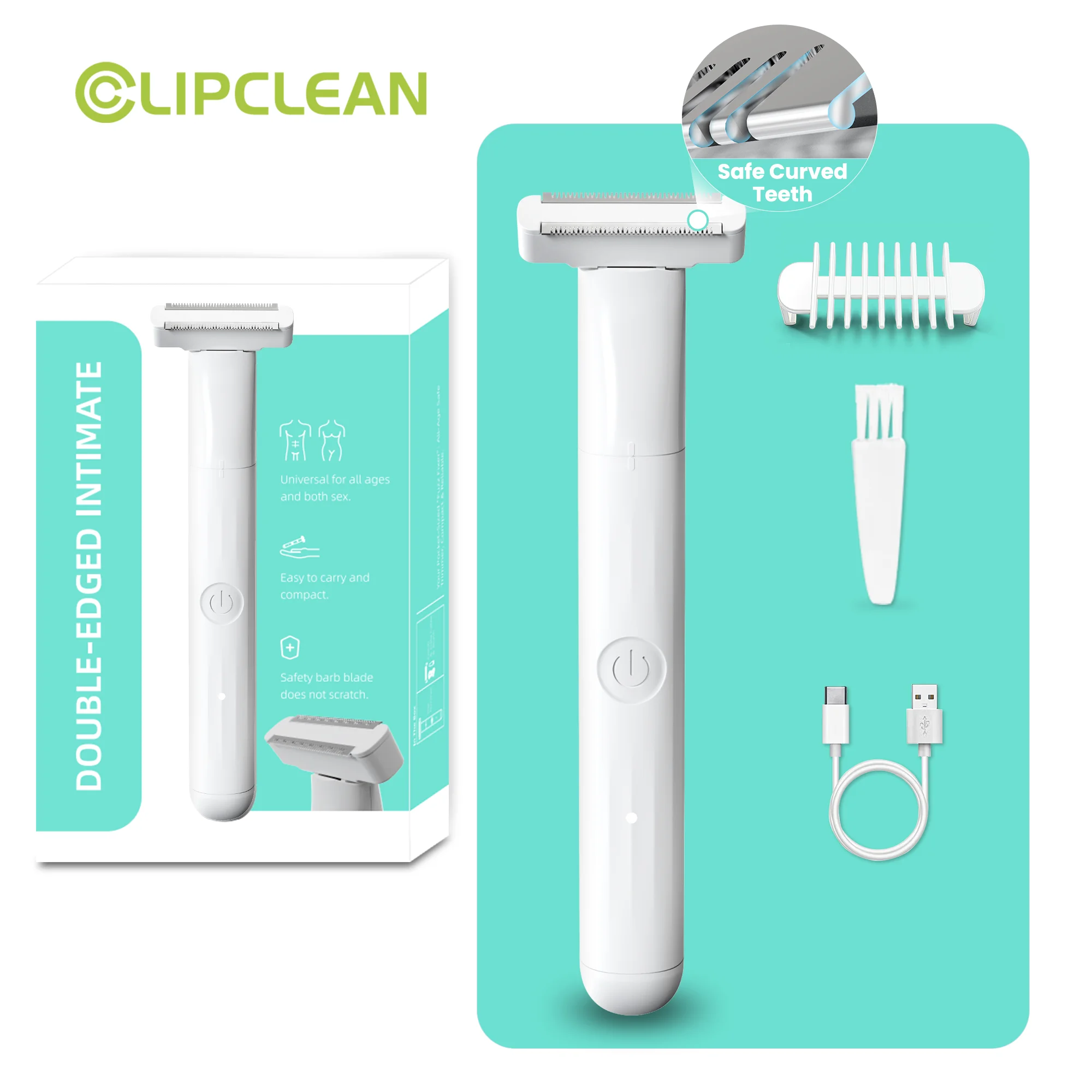 Unisex Double Sided Intimate Body Trimmer IPX6 Waterproof Pubic Bikini Groin Hair Trimmer with 4mm Guide Comb for Men Women