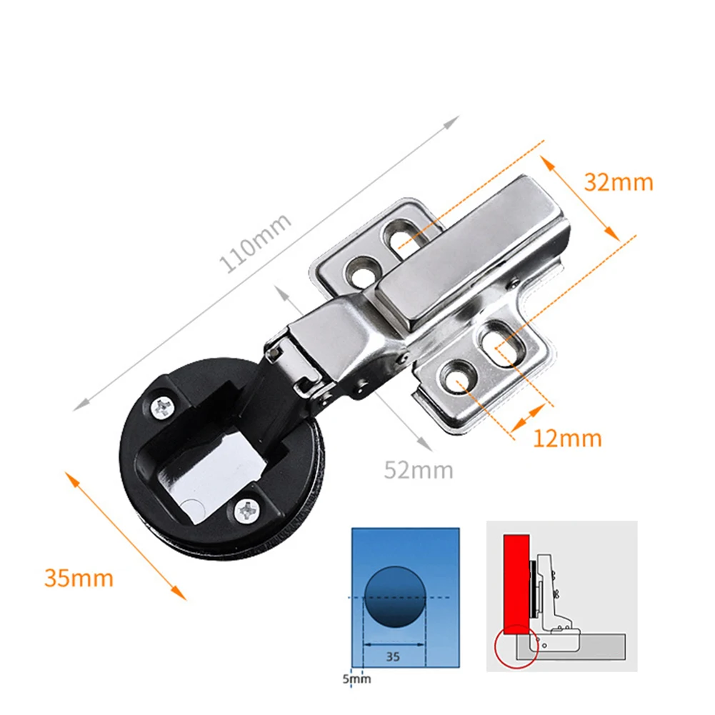 Glass Furniture Hinge with Hydraulic Buffer and Mini Round Head for Cabinet and Kitchen Cupboards Office and Meeting Rooms