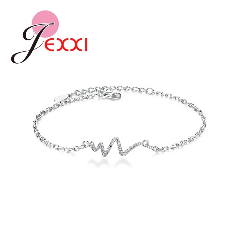 Latest Romantic 925 Sterling Silver Heartbeat Rhythm White Shining Crystals Bracelets Jewelry Best Gifts For Girlfriend