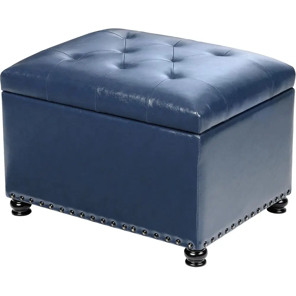 

Faux Leather Storage Ottoman Bench Rectangle 24 Inch Foot Rest Ottomans, Blue