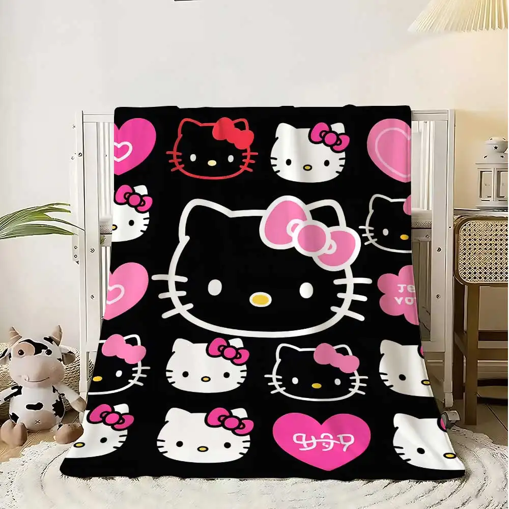 Manta decorativa Kawaii Hellos Cat para sofá, colcha de invierno en la cama, mantas suaves y esponjosas, manta cálida para el hogar, escuela doble hasta la rodilla
