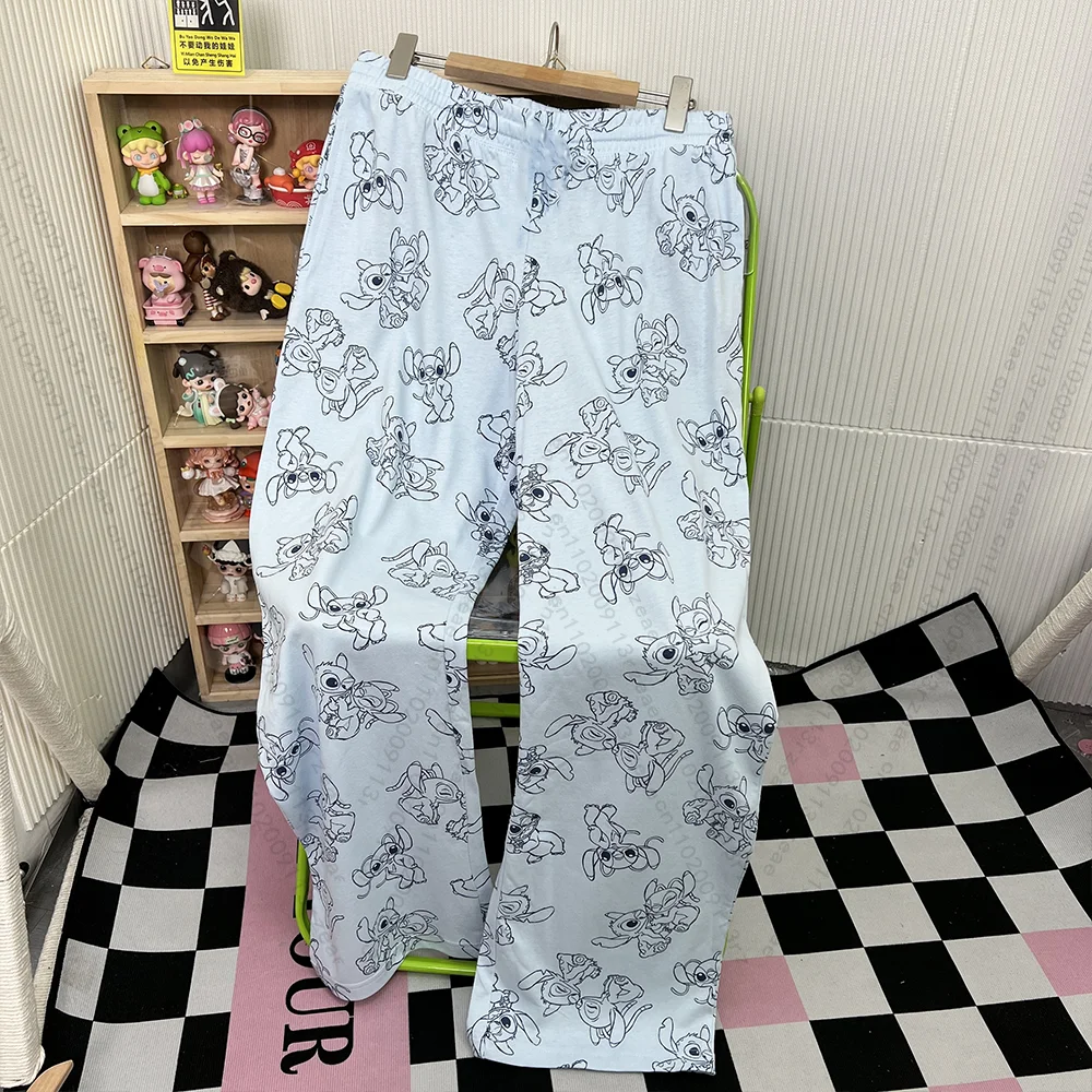 Disney Stitch Pajamas Cartoon Y2K Print Loungewear Student Trousers Women Comfort Casual Couple Home Graffiti Pajamas Pants