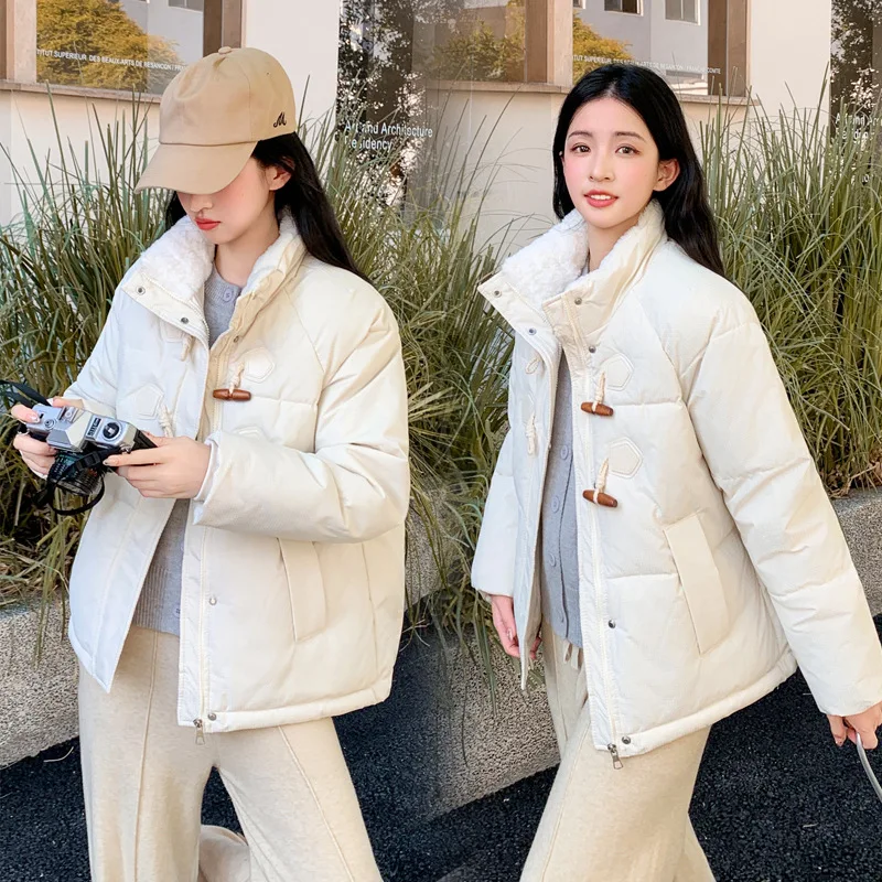 

Cow Horn Button Winter Cotton Coat Women's New Short Cotton Jacket, Thick Stand Collar Bread Jacket, Small Cotton Coat Jacket