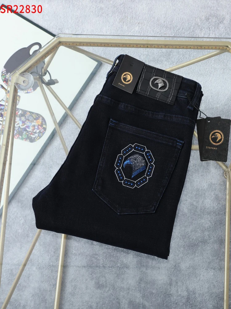 

Comfortable Stefno Rci Eagle Head Men's Jeans Quality Casual Style mid Waist Zipper Closure Slim Fit Denim Pants for Youth