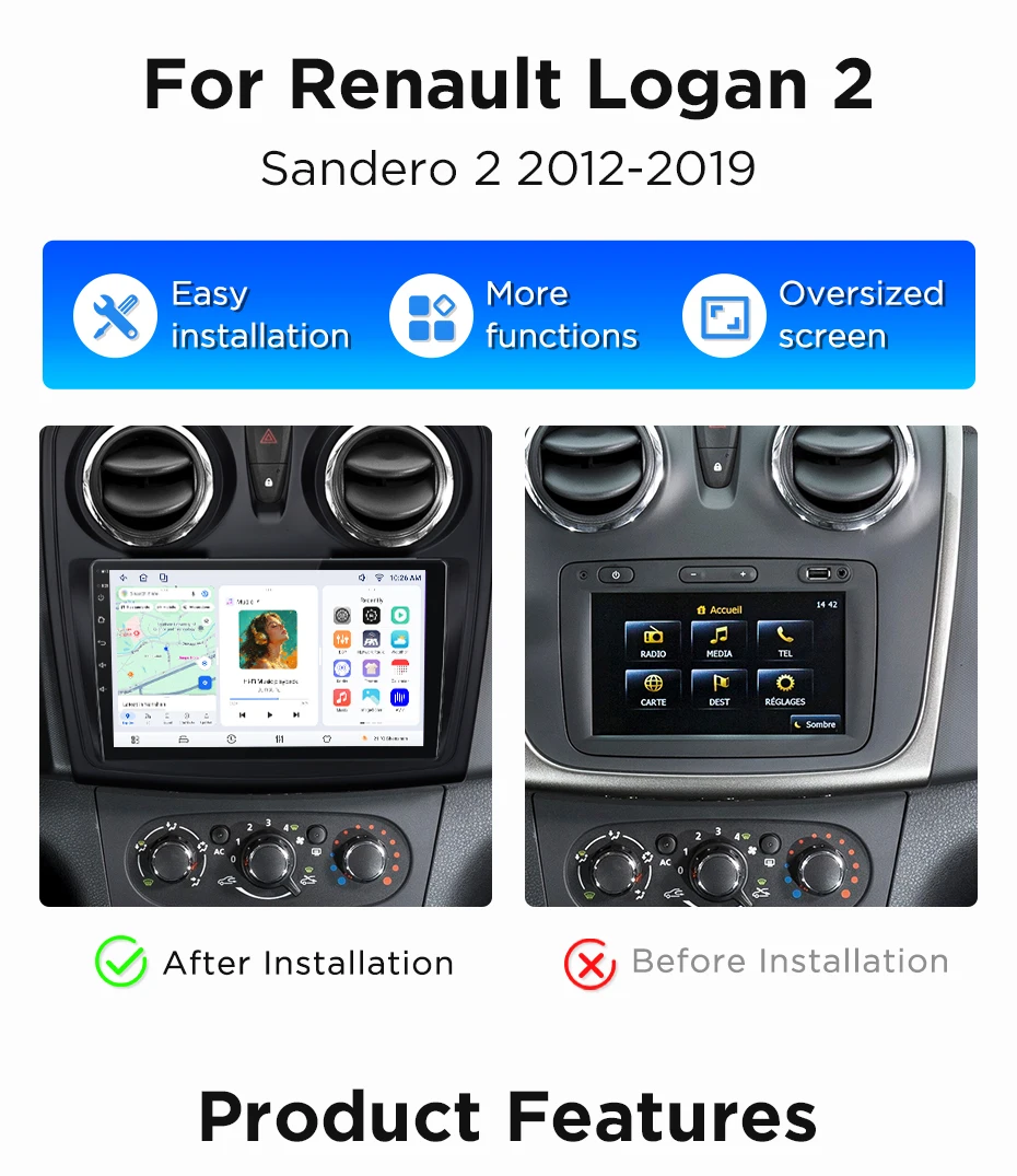 Junsun Wireless CarPlay Android Auto Autoradio für Renault Logan 2 Sandero 2 2014-2019 Intelligente Systeme DSP SWC RDS GPS FM BT – Detail 5