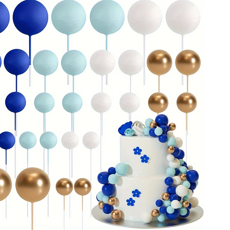 20 Teile/paket 4 cm Ball Kuchen Topper Dekorationen Bunte Kuchen Topper Sticks Gold Kugeln Kuchen Picks Kuchen Topper Kugeln kuchen Dekor – Detail 13