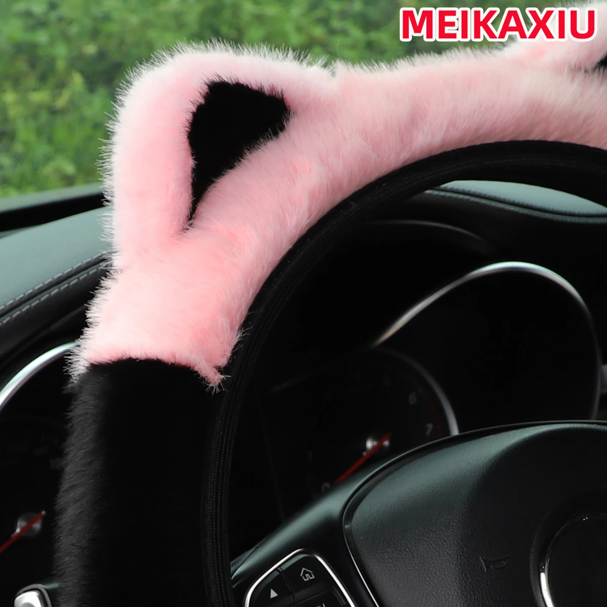 Winterlicher Kunstfell-Lenkradbezug aus Nerzimitat mit Plüsch-Katzenohren, ohne Innenring, passend für 14-15 Zoll Lenkräder, Auto-Innenausstattung – Detail 7