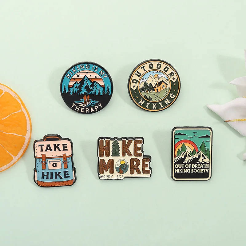 Brooch Pin Outdoor Hiking Theme Mountain Camping Style Durable Badge Metal Alloy Lightweight Colorful Accessory for Jacket