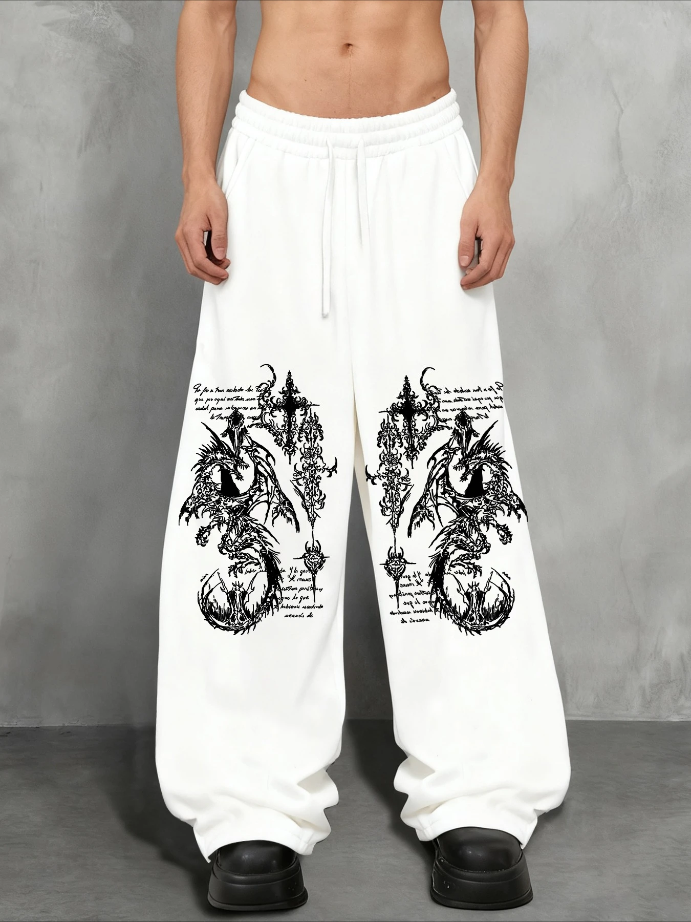 الأصلي التنين نمط تصميم الظلام نمط الرجال عارضة فضفاض مستقيم الساق السراويل، الربيع والخريف الرجال السراويل في الهواء الطلق