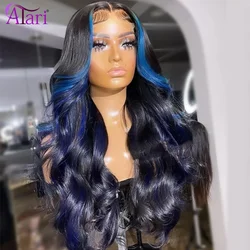 Perucas de cabelo humano ombre azul 13x4 13x6 peruca frontal do laço transparente onda do corpo brasileiro peruca dianteira do laço em linha reta 5x5 fechamento peruca