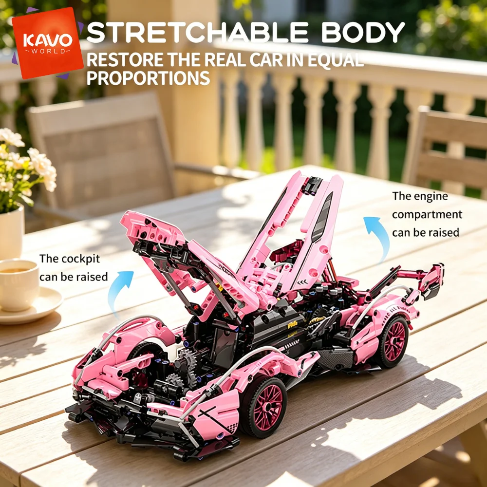 KAVOWORLD 981PCS 1:14 Scale Building Sports Car Blocks Set Adjustable Scissor Doors Linkage Rear Wing Openable Cockpit Streamlined Body MOC Racing Car Model Building Kit DIY Assembly Bricks Toy Desk Display Decor Creative Gift for Car Enthusiasts