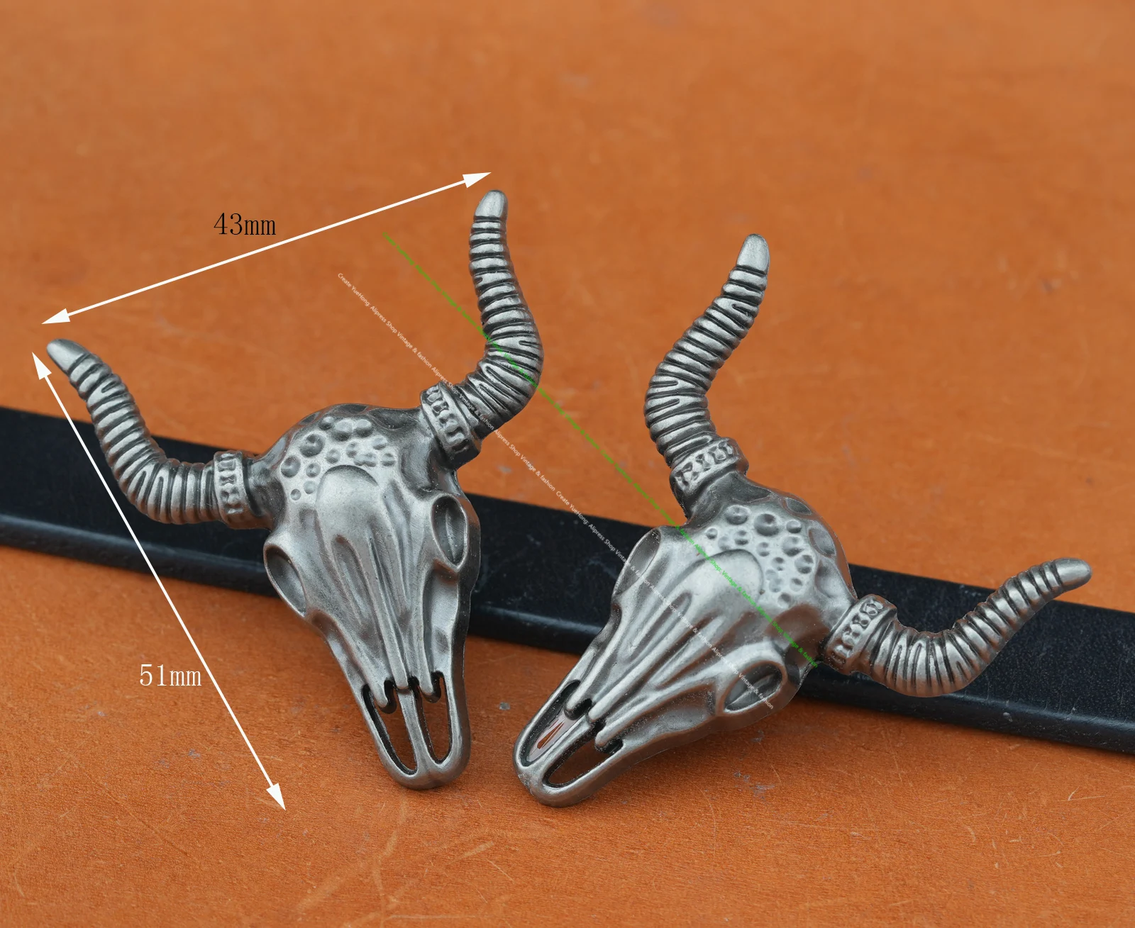 10x50*43mm Punk Biker Antik Silber Western Bull Head Longhorn Leder Craft Gürtel Zubehör Sattel Concho Knopf Schraube zurück – Detail 5
