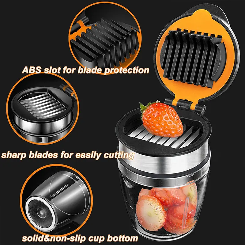 Strawberry Slicer Egg/Banana/Grape/Mushroom/Kiwi Chopper Stainless Steel Mini Fruit Slicer Cup Fruit Cutter Kitchen Gadget