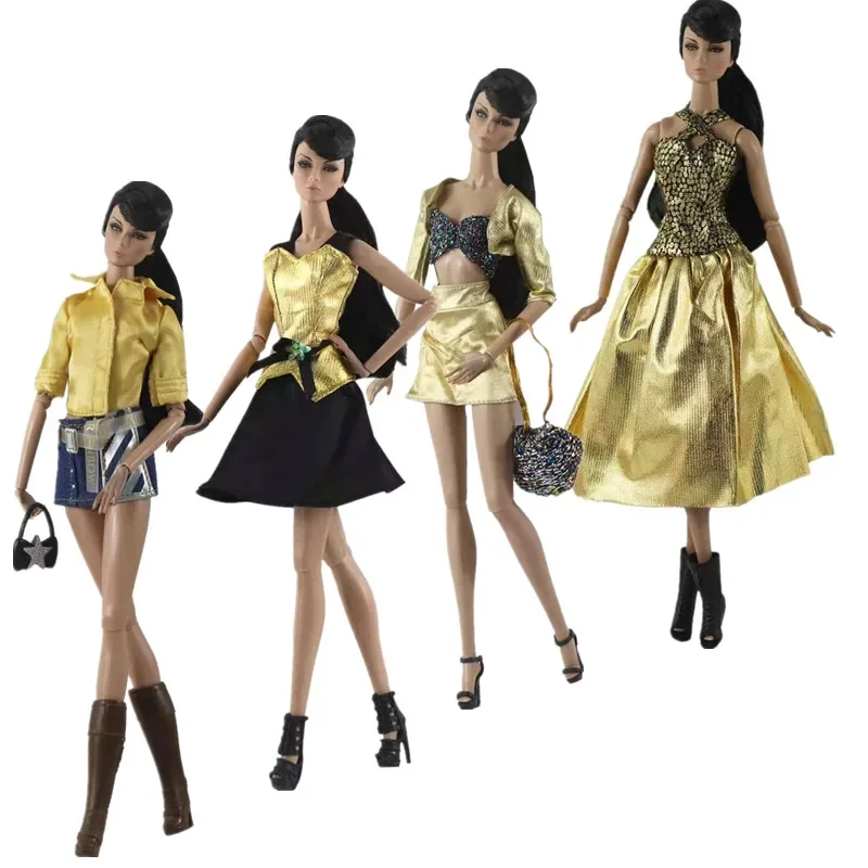 

Cosplay Gold Doll Clothes for Barbie Outfits Sets Fashion Vest Skirt Handbag Dress for Barbie Clothes 1/6 BJD Dolls Accessories