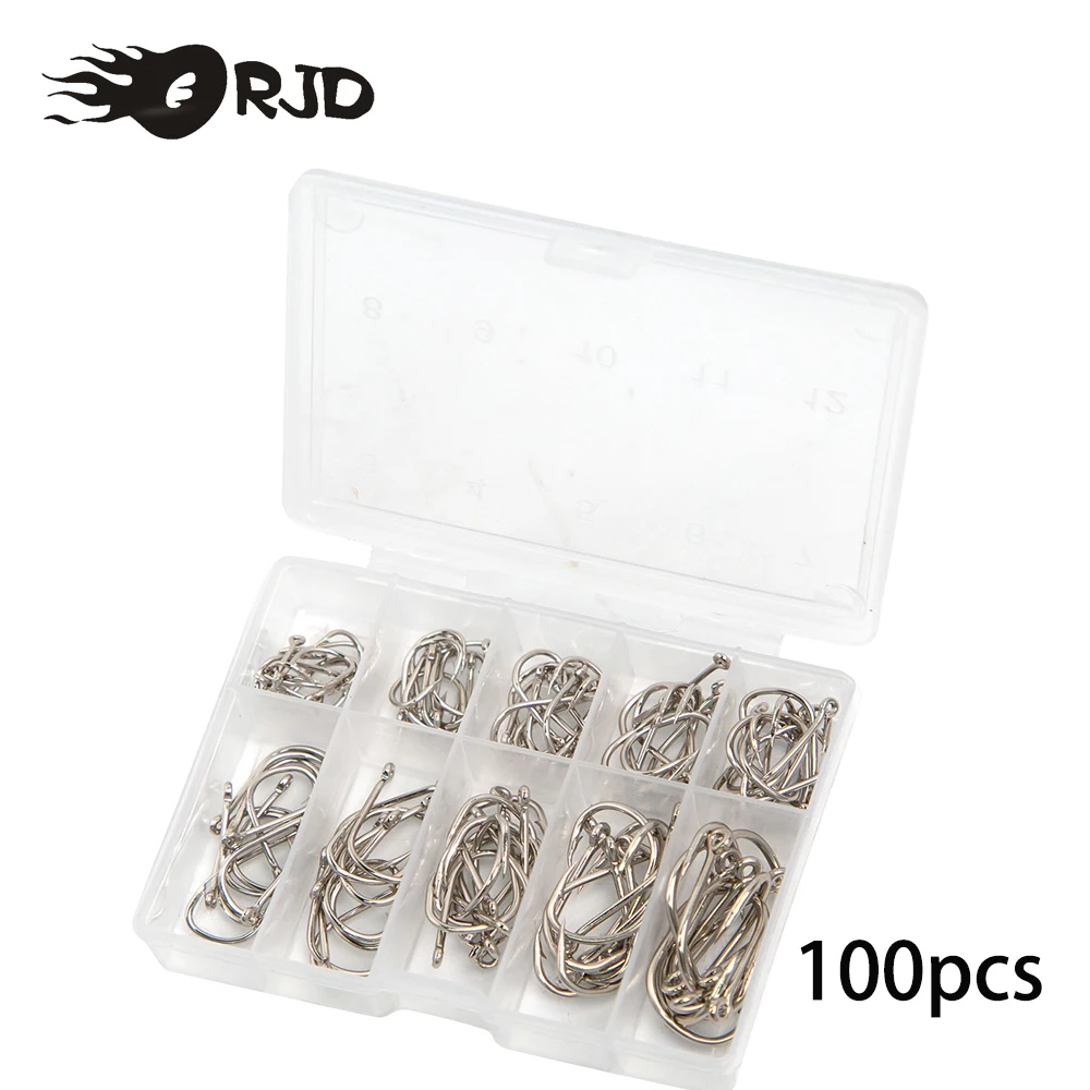 

ORJD 100pcs Fishing Hooks Set High Carbon Steel Barbed FishHook Saltwater Freshwater Fishing Gear Carp Fishing Track Accessories