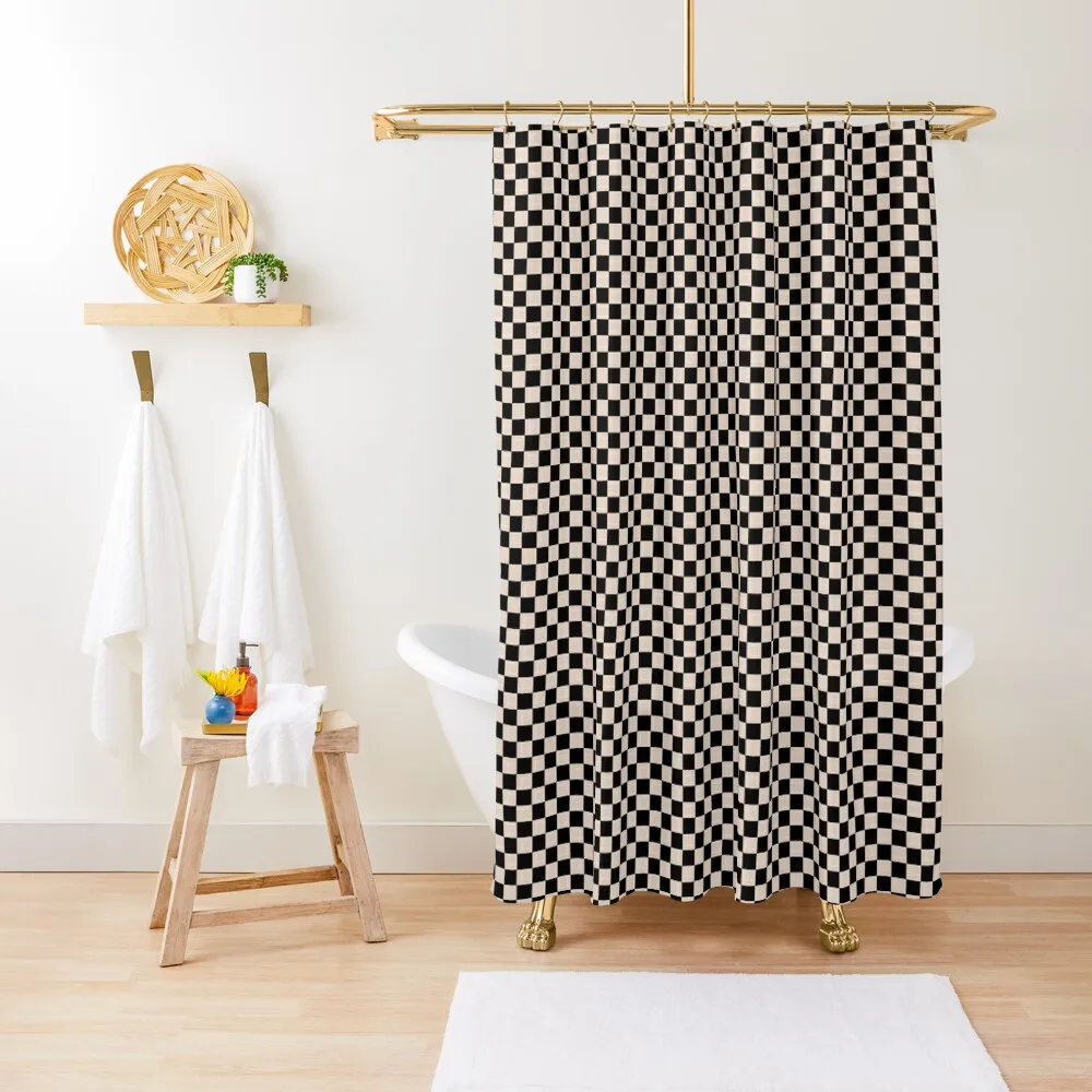 

Mid Century Modern Checkerboard Pattern Black and Ivory Shower Curtain Bathroom Shower Set Modern Accessory Bathrooms Curtain