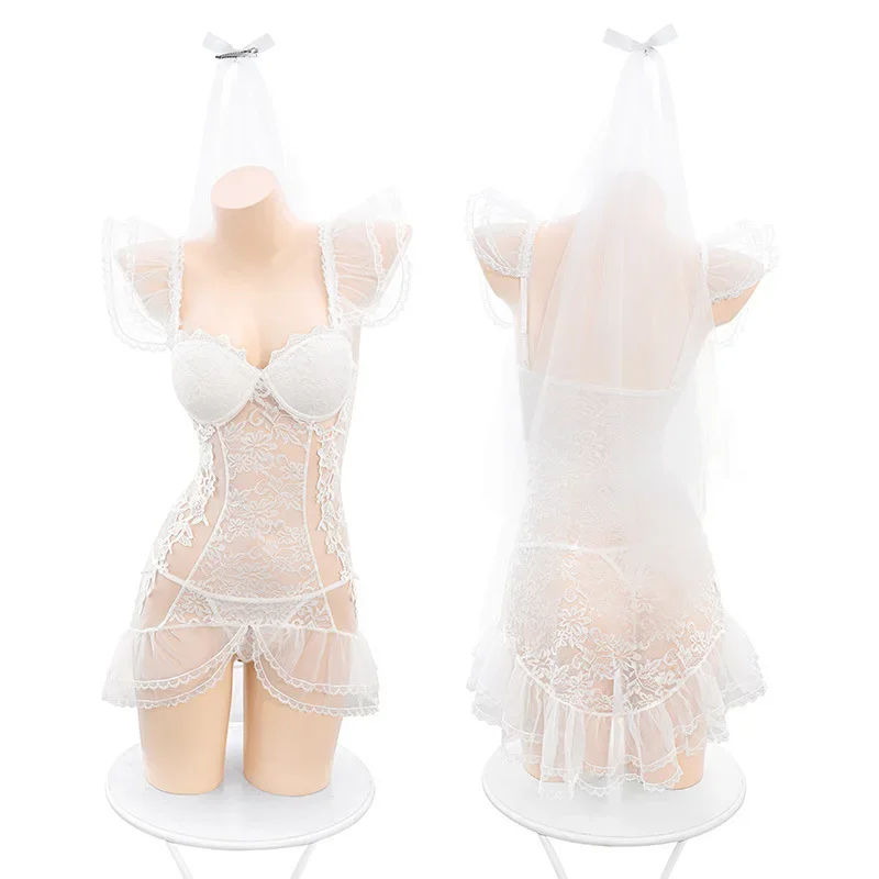 Sexy Lingerie Bride Cosplay Costumes Lace Chemise Bridal Lingerie Set Wedding Costume Bride Robe Wedding Party Sleepwear Uniform