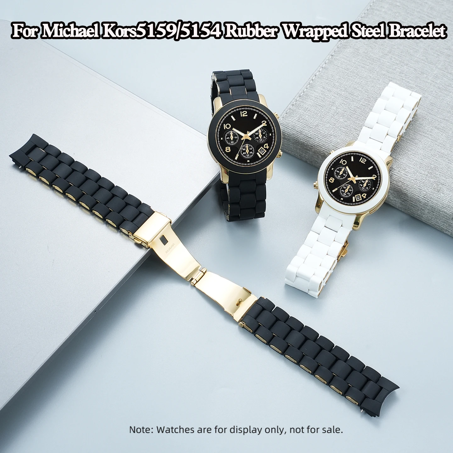 20mm Rubber Coated Steel Strap For Michael Kors5159/5154 Series Rubber Coated Steel Resistance Special Watch Band Black white