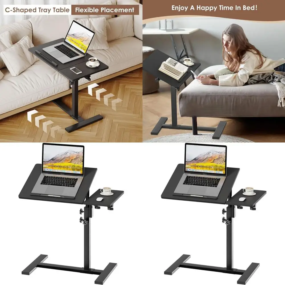 

Регулируемый столик для ноутбука на колесиках с откидной столешницей для дивана, мобильный столик-поднос для ТВ, черный